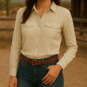 Vtg Guess Pearl Snap Long Sleeve Floral 100% Cotton Button Up Shirt Size ‎XL